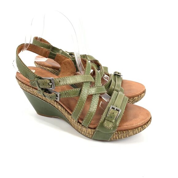 Naya Rea Maize Strappy Leather Open Toe Wedge Sandals Size 9 Olive Green Casual - Picture 1 of 9
